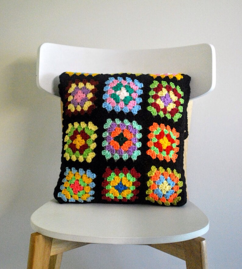 Retro crochet granny square cushion cover Etsy