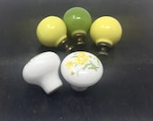 Set of 5 Ceramic Vintage KNOBS Pulls Matching Sunflower Colors