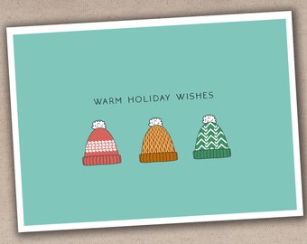 Printable or Printed Holiday Card // Winter Beanies Non-Photo // 5x7 Flat Holiday Card