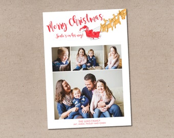 Printable or Printed Holiday Card // Santa's Sleigh Holiday Card // 5x7 Flat Holiday Card