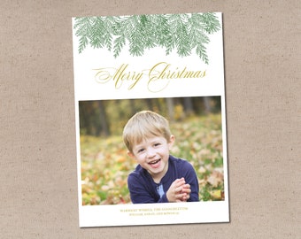 Printable or Printed Holiday Card // Pine Bough Photo Holiday Card // 5x7 Flat Holiday Card