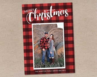 Printable or Printed Holiday Card // Holiday Buffalo Plaid Card // 5x7 Flat Holiday Card