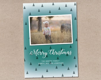 Printable or Printed Holiday Card // Blue Hues Merry Christmas Card // 5x7 Flat Holiday Card