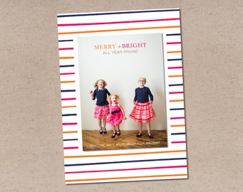 Printable or Printed Holiday Card // Merry + Bright Holiday Photo Card // 5x7 Flat Holiday Card