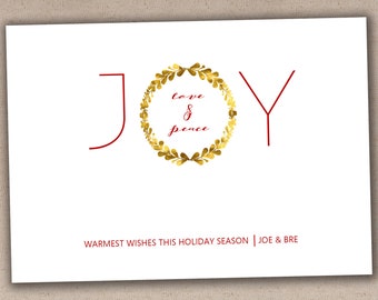 Printable or Printed Holiday Card // Joy Love Peace Non-Photo // 5x7 Flat Holiday Card