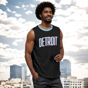 D313 Detroit Cyber Glitch All-Over Print Ärmelloses Shirt mit O-Ausschnitt für Männer