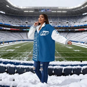 D313 Detroit Lions-inspirerad, heltäckande tryck, unisex, Borg-fleecejacka med ståkrage och dragkedja
