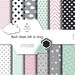 Digital Paper Pack: "Black, Green, Pink & Gray" dots, clouds, triangles, chevron, hearts, stars, drops, confetti, diamonds, hexagons. 