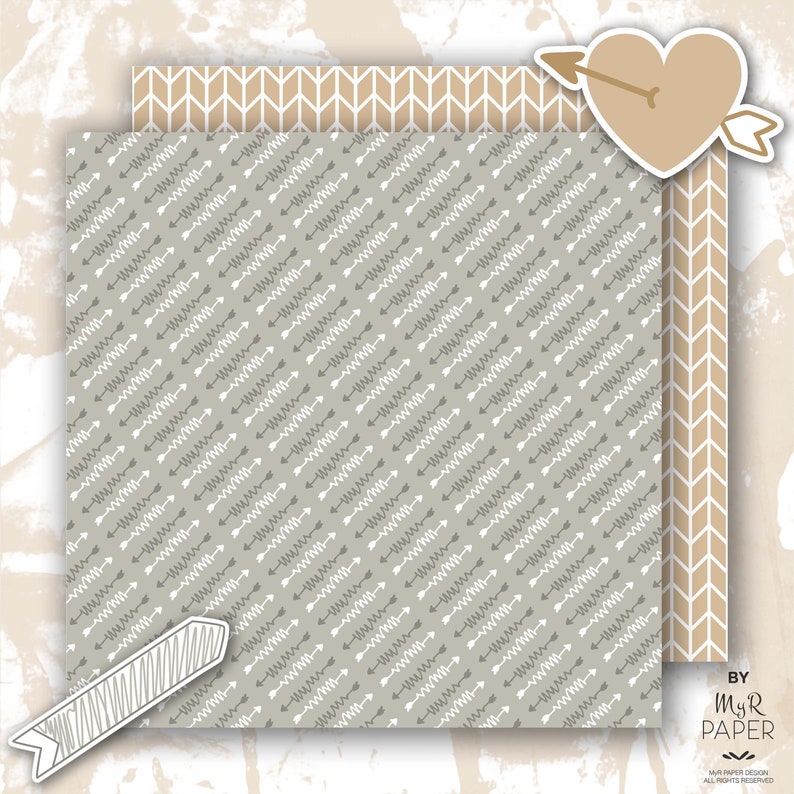 2 Clipart Arrow digital paper: Neutral Arrows backgrounds in Beige and Gray with arrows, chevron, zig zag Printable Instant Download image 5