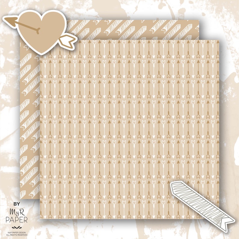 2 Clipart Arrow digital paper: Neutral Arrows backgrounds in Beige and Gray with arrows, chevron, zig zag Printable Instant Download image 4