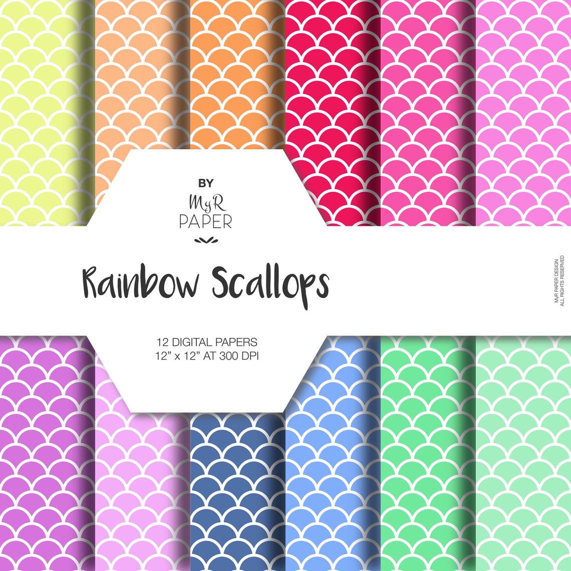 Scallop Digital Paper Pack: rainbow Scallops - Etsy