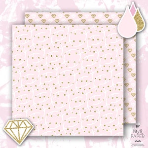 Gold glitter pink digital paper 2 ClipArt: Soft Pink light pink and gold glitter pack of backgrounds with chevron, dots, stripes, hearts image 5