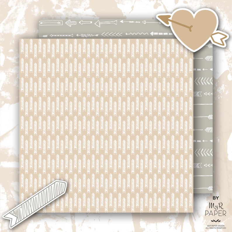 2 Clipart Arrow digital paper: Neutral Arrows backgrounds in Beige and Gray with arrows, chevron, zig zag Printable Instant Download image 7