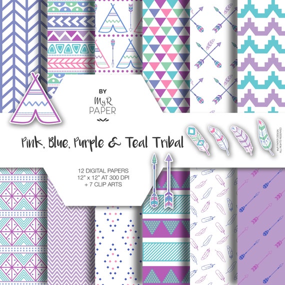 Scrapbook Backgrounds Tribal patterns for Commercial Use arrow Pink and Purple Arrows Digital Paper chevron clipart Instant Download.
