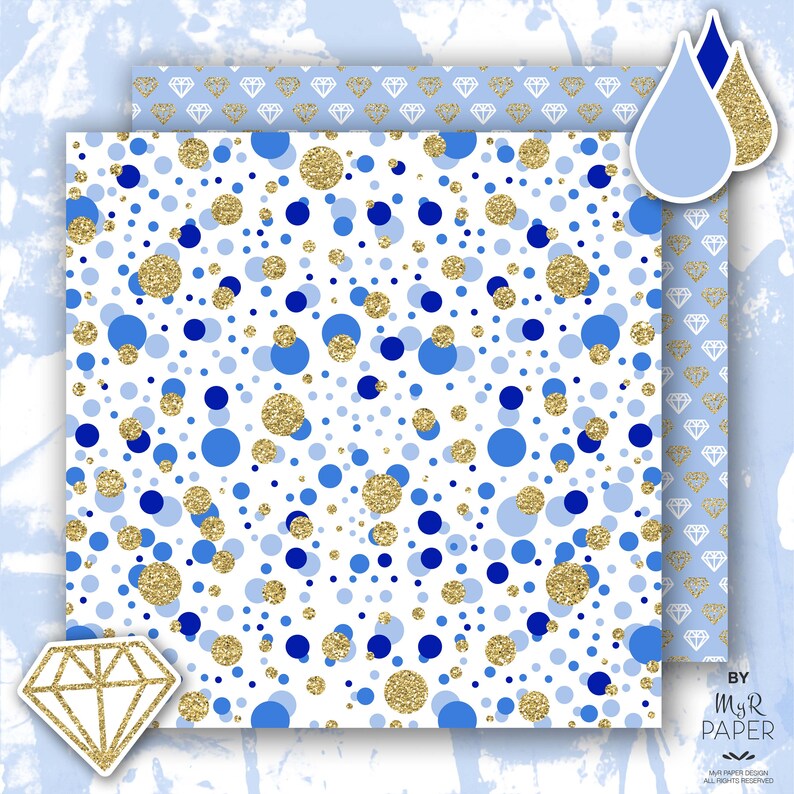 Light Blue Digital Paper 2 Clipart Gold Shades Of Blue Gold Glitter On Sky Blue Backgrounds With Chevron Dots Hearts And More Scrapbooking Papercraft