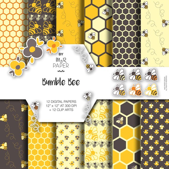 Download 12 Clipart Bee Digital Paper Bumble Bee Etsy