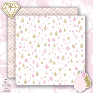 Gold glitter pink digital paper 2 ClipArt: Soft Pink light pink and gold glitter pack of backgrounds with chevron, dots, stripes, hearts image 4