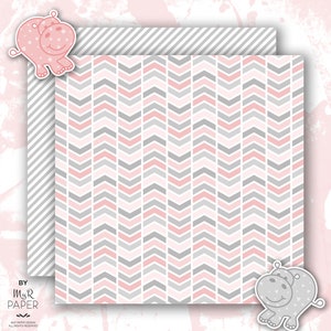 Hippopotamus digital paper 2 ClipArt: Pink & Gray Hippo scrapbooking pastel perfect for Baby Shower, invite, card, Instant Download image 4