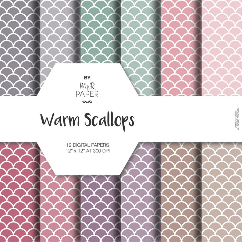 Scallop Digital Paper Pack warm Scallops Etsy