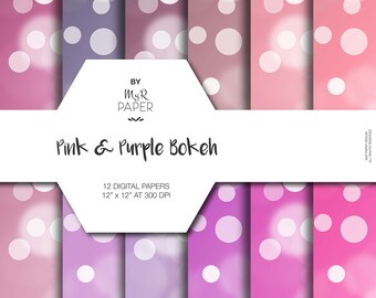 Bokeh digitaal papier: "PINK &PURPLE BOKEH" meisjesachtige bokeh, gloeiende stippen, bokeh achtergrond voor scrapbooking, printables, sparking, sparkles