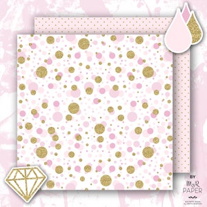 Gold glitter pink digital paper 2 ClipArt: Soft Pink light pink and gold glitter pack of backgrounds with chevron, dots, stripes, hearts image 3