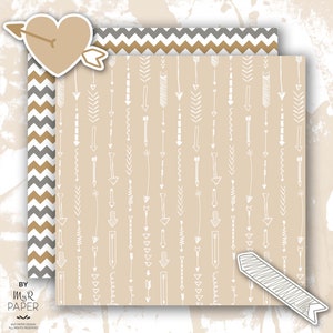 2 Clipart Arrow digital paper: Neutral Arrows backgrounds in Beige and Gray with arrows, chevron, zig zag Printable Instant Download image 2