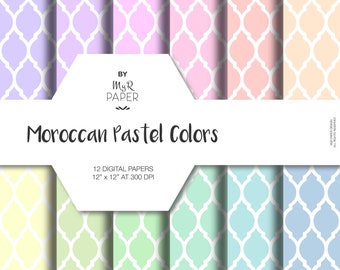 Marokkaanse digitale papieren pack: "Marokkaanse pastelkleuren" - afdrukbare achtergrond, Marokko kwartel patroon, digitaal plakboek