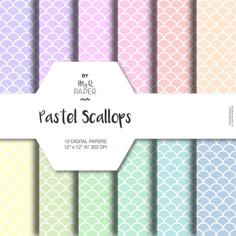 Scallop Digital Paper Pack pastel Scallops Printable Background Shells