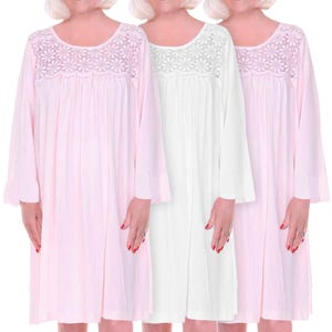 Pijama Dignity, paquete de 3, regalo, camisón de mujer con espalda abierta, de punto de algodón, bata de hospital, para ancianos, personas postradas en cama, con ribete de encaje, manga larga.