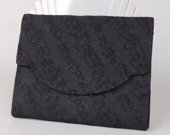 Vtg 1930s Black Snap Button Evening Clutch Bag