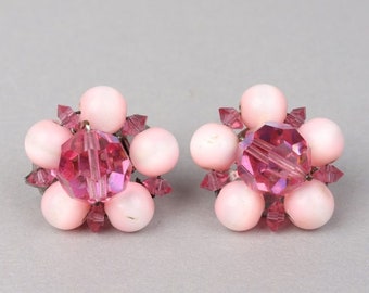 1950-60s Two Tone Roze AB Clip Oorbellen
