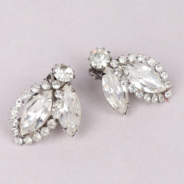 VTG 1950s Clear Silver Rhinestone Earrings
