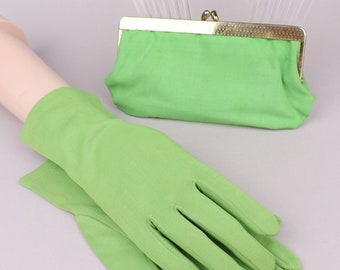 Pochette et gants verts VTG des années 1960 | P ou M