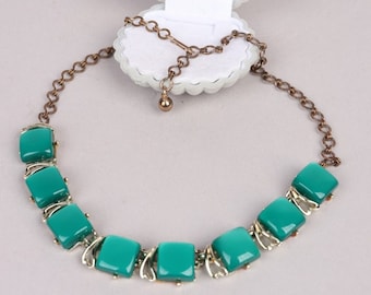Vtg 1950s 60s Petrol Green Thermoset Squares Necklace