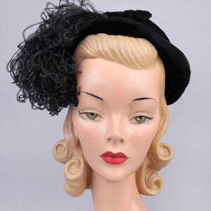 Vintage 1940's Hat Black Art Deco *genuine Fur Felt* With