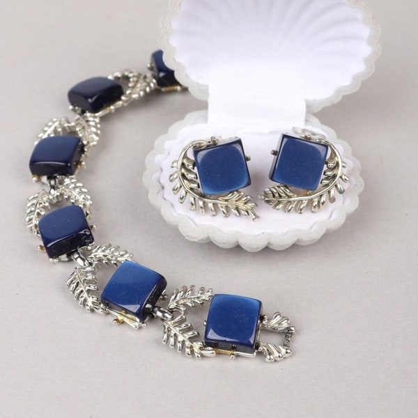 VTG 50s Signed ‘Coro’ Blue Thermoset Bracelet & Earrings Set