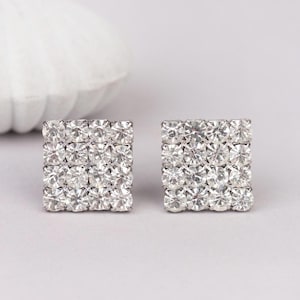 VTG Squared Silver Rhinestone Clip on Earrings