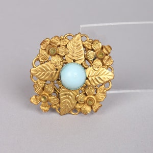 Goldtone Floral Glass Cabochon Brooch