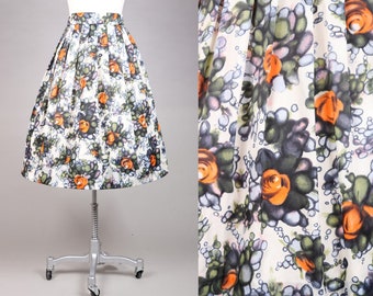 Late 1950s Nylon Watercolor Roses Skirt | XXS