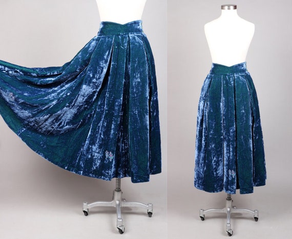 Vintage Blue Green Velvet Handmade Austria Skirt |