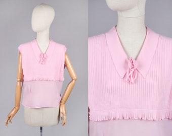 Vtg 1960s Pink Sleeveless Back Button Blouse | L-XL