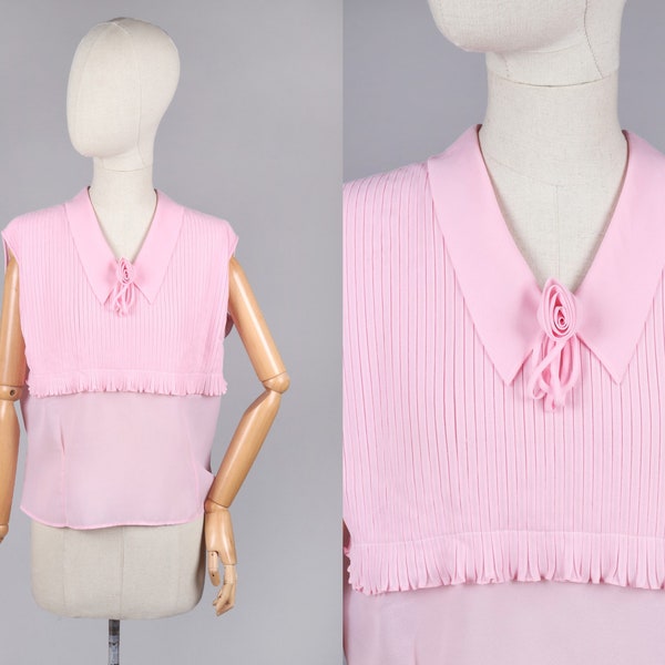 Vtg 1960s Pink Sleeveless Back Button Blouse | L-XL