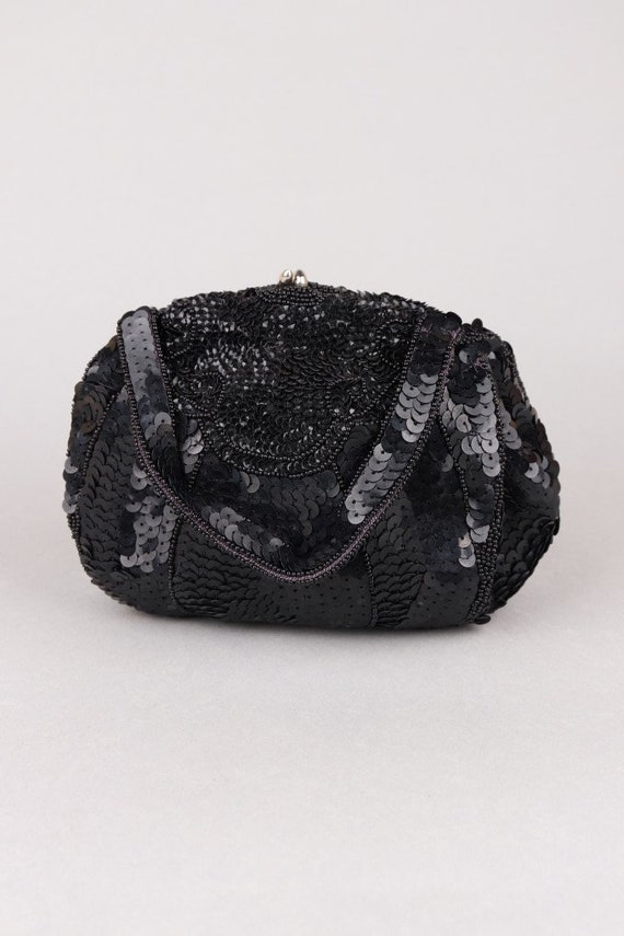 Vtg 1950s Handmade Black Art Deco Style Sequin and