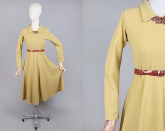 Robe automne-hiver jaune moutarde style années 50 VTG | Petites XXS-XS