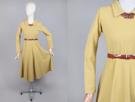 Vtg 1950s Style Mustard Yellow Fall Winter Dress | XXS-XS Petites - Etsy