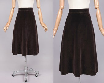 Vtg Dark Chocolate Brown Velvet Skirt | S