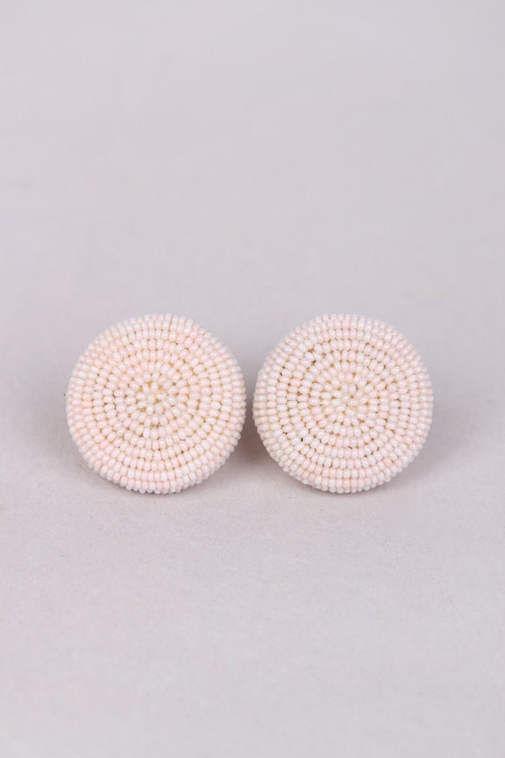 Vtg 1960s Pink Round Micro Beaded Clips - image 1