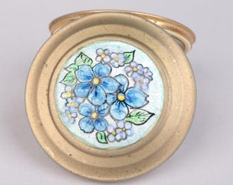 Vintage 50s Enamel Forget-Me-Not Powder Compact