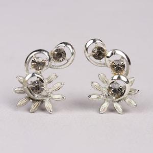 Pendientes de piedra de rinstone transparente de plata floral VTG