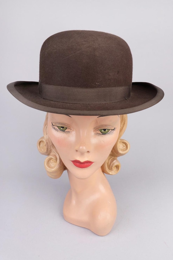 Brown Wool Felt Bowler Hat (55)